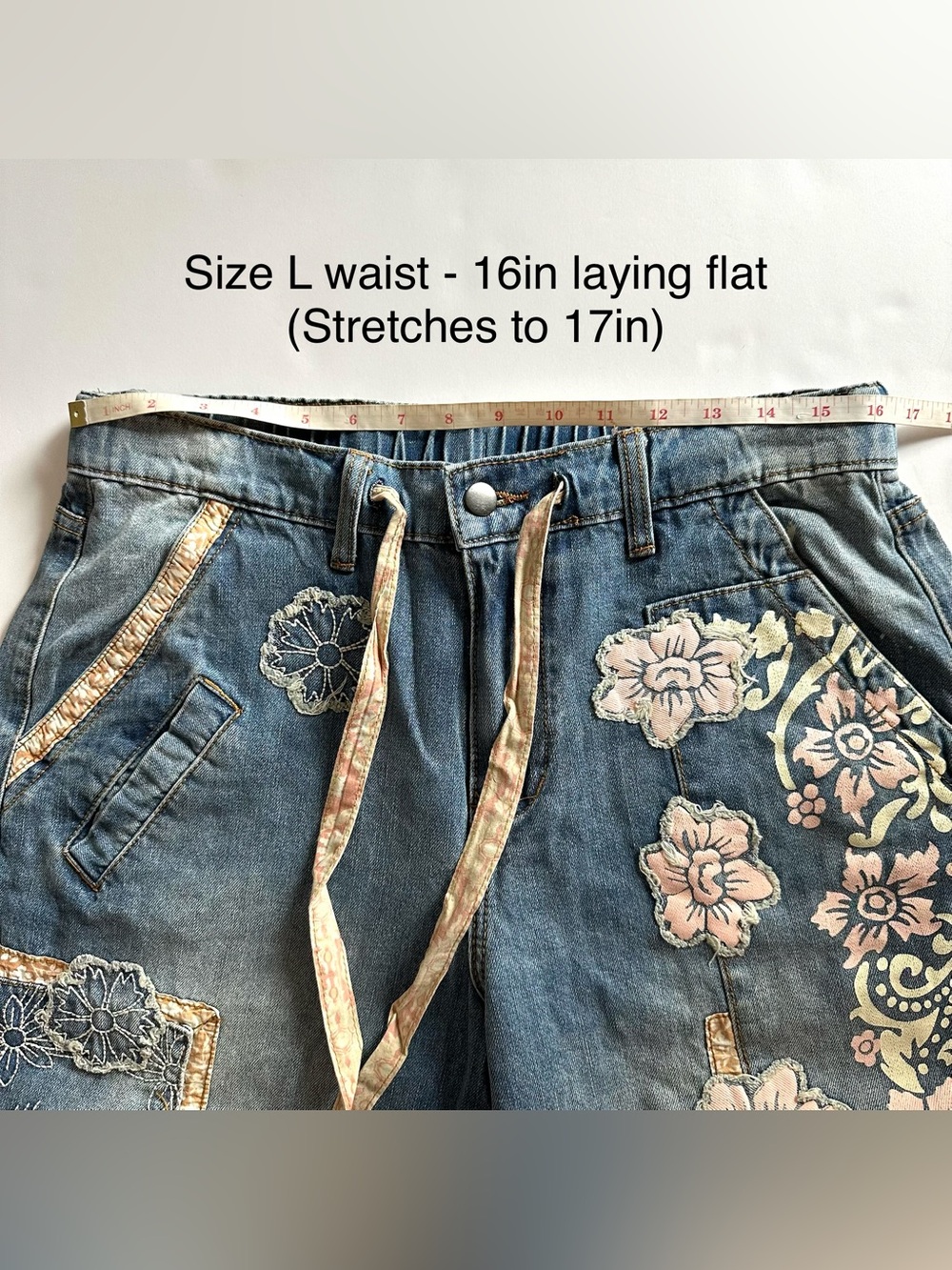 Oli & Hali Floral Block Patched Denim Pants - Picture 6 of 6